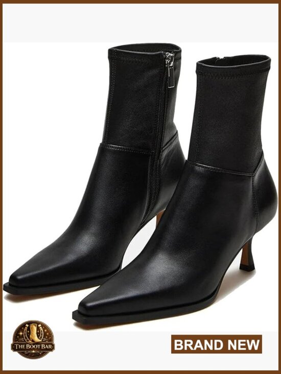 Shoes - Suede Ankle Boots with Side Zip, Pointed Toe, Kitten Heel